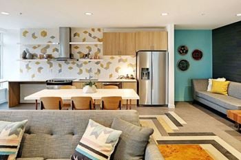 Fireplace lounge with full kitchen
